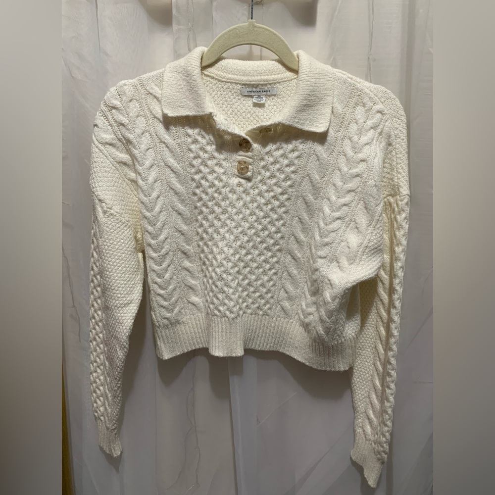 American Eagle Cream Polo Sweater